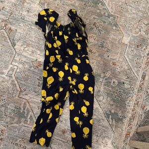 Janie and Jack Blue and Yellow Jumpsuit with Lemon Print